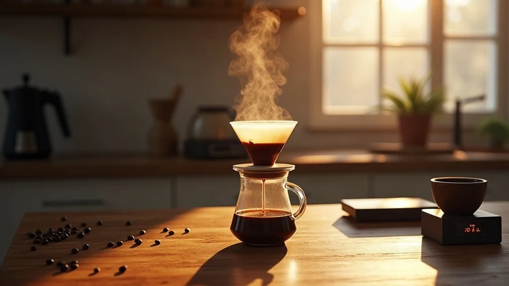 how to make coffee with a pour-over brewer on a kitchen counter