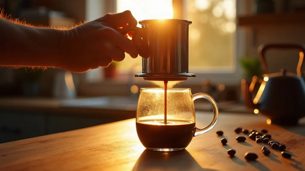 aeropress aeropress brewing coffee in a sunlit kitchen